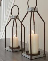 Prime Furniture - Ashley Furniture - Diedrick Candle Holder - Lantern Set (Set of 2) / Gray/Black - A2000346